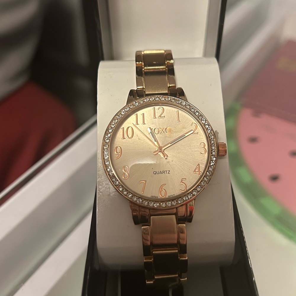 XOXO Women's Rose Gold Watch with Crystal Accents